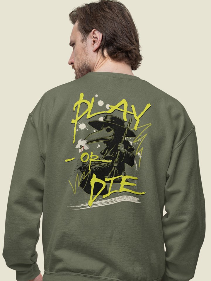 Meeple Death Plague Doctor Sweatshirt for Board Gamers - Back Print - Play or Die product image (1)