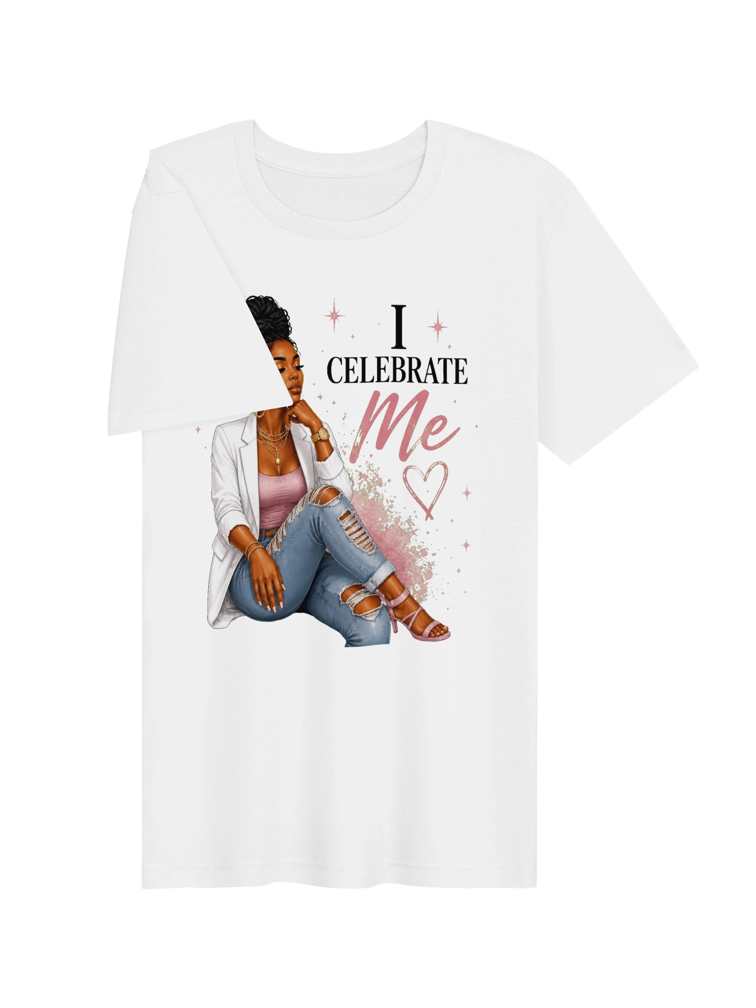 ADLEST Women's Self Love Motivational T-Shirt, I Celebrate Me Black Queen Cartoon Lady Pink Splash Heart Star Positive Quote Casual Loose Fit Top product image (103)