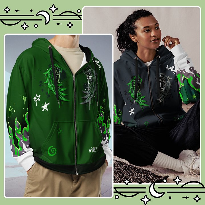 RISE Collection: Subtle Aromantic Pride Phoenix Zip Hoodie - GREEN product image (2)