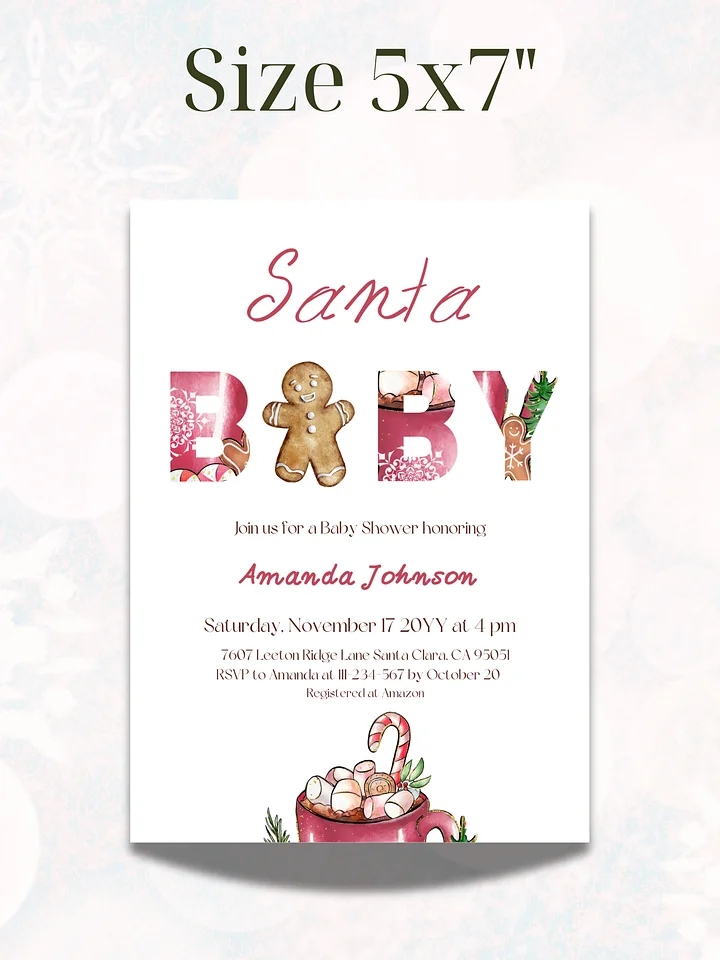 Santa Baby Shower Invitation for Christmas Gingerbread Man Themed Party, Digital Download Winter Invite Canva Template product image (2)