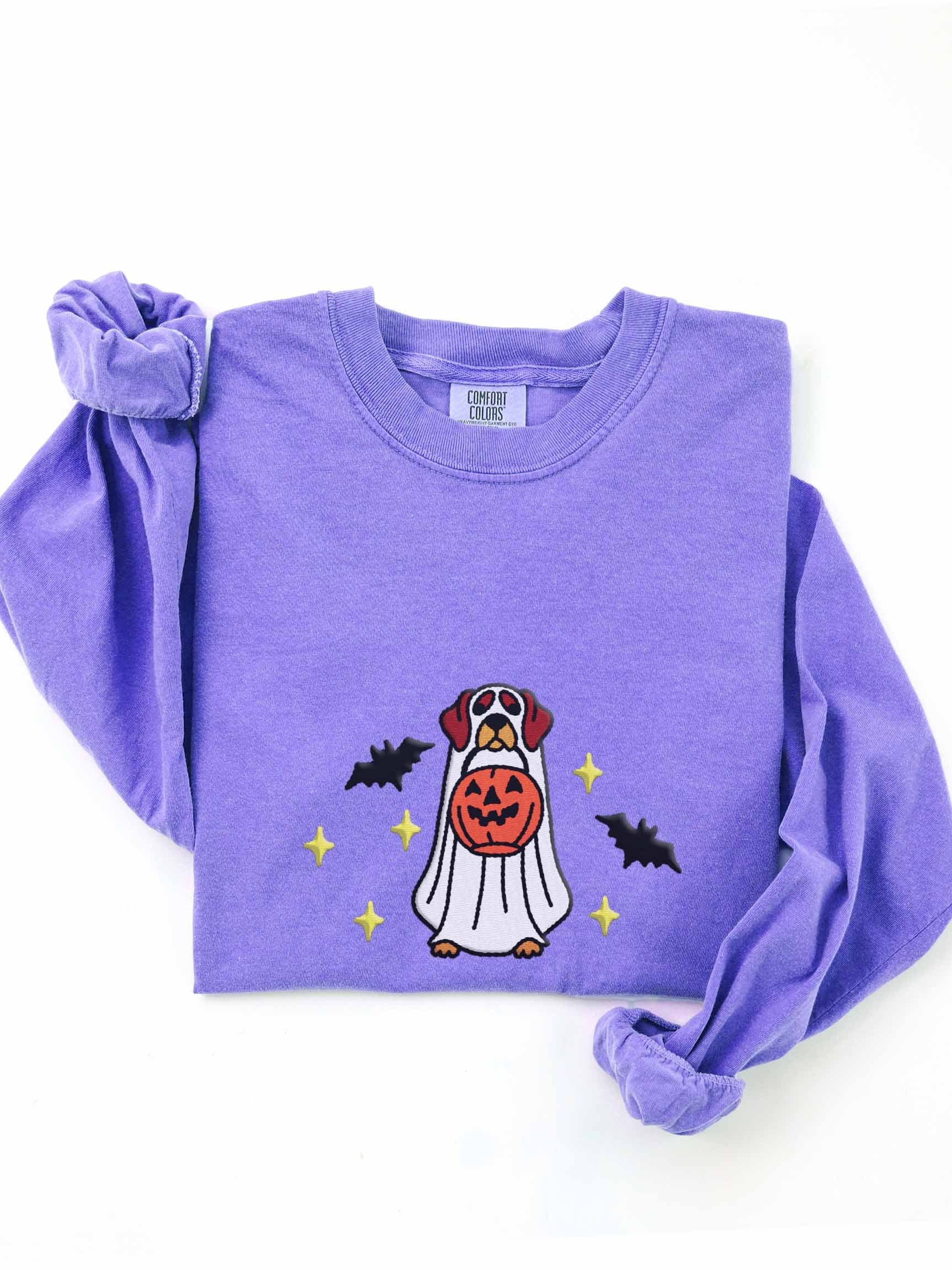 Halloween Catahoula Leopard Dog(Red) Embroidered Long-Sleeve T-Shirt product image (1)