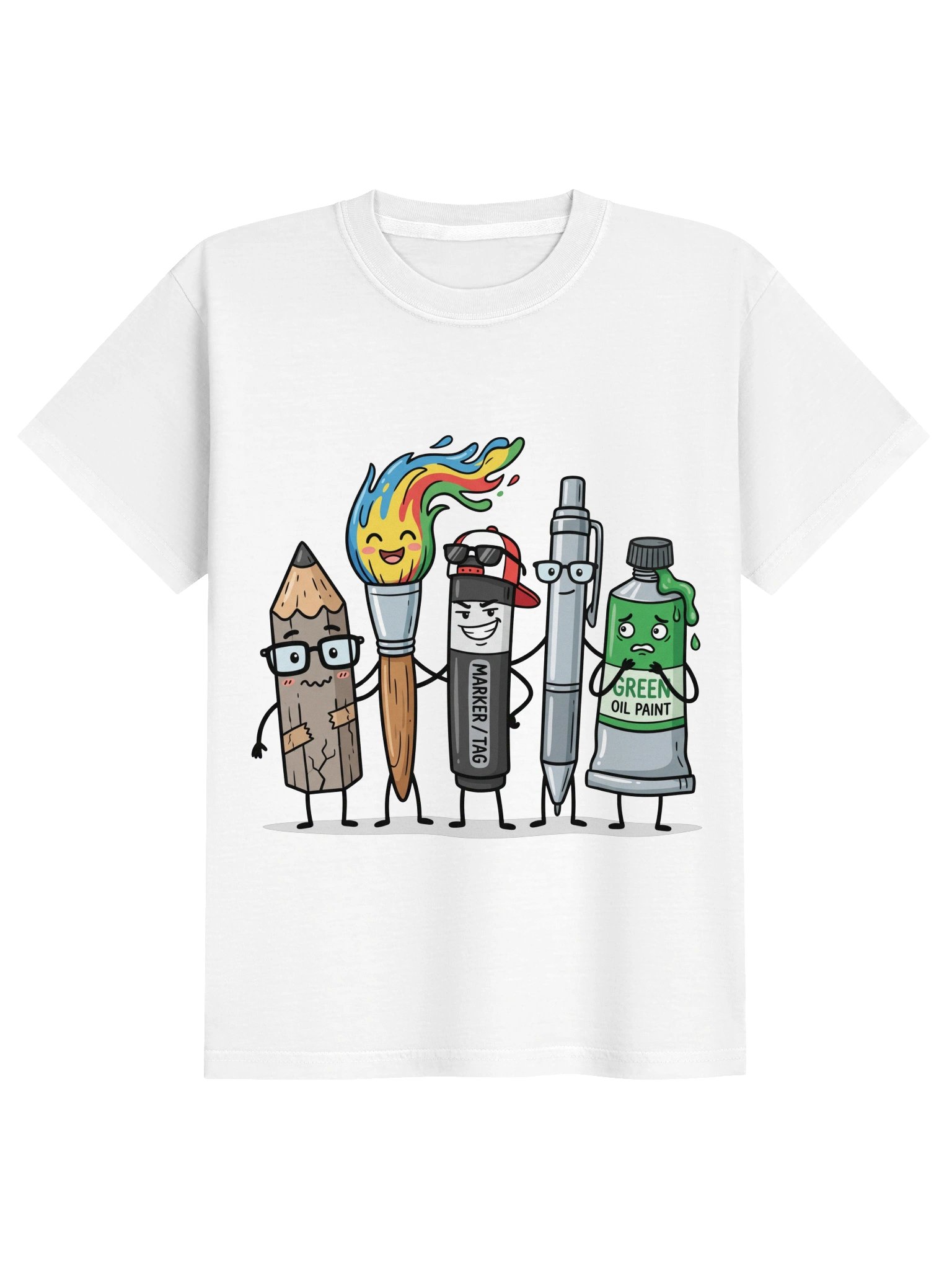 Funny Art Supply Squad T-Shirt, Cute Pencil Paintbrush Marker Characters Tee 🎨✏️ product image (19)