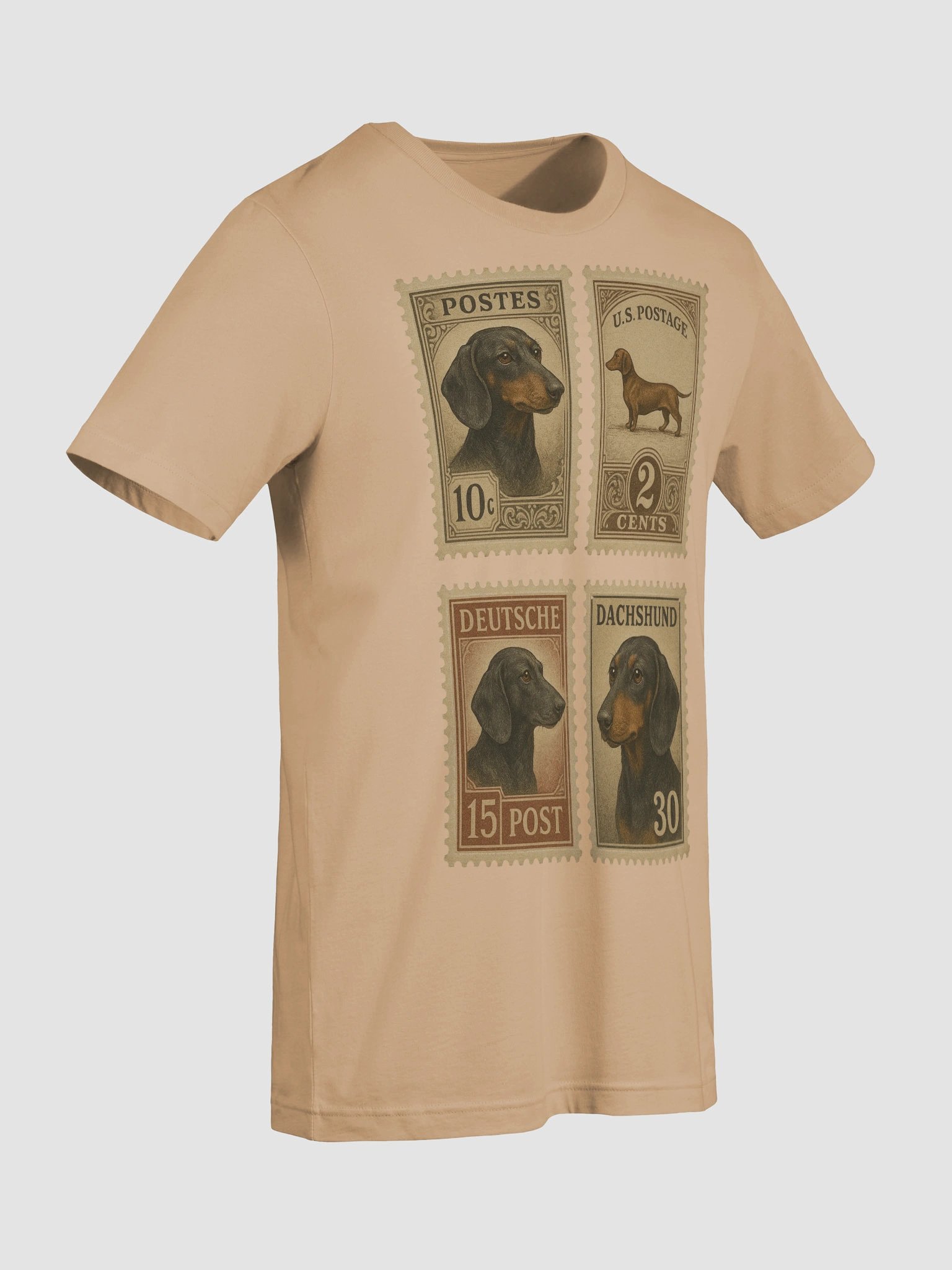 Vintage Dachshund Stamp Collection T-Shirt – Retro Dog Lover's Travel Tee product image (9)
