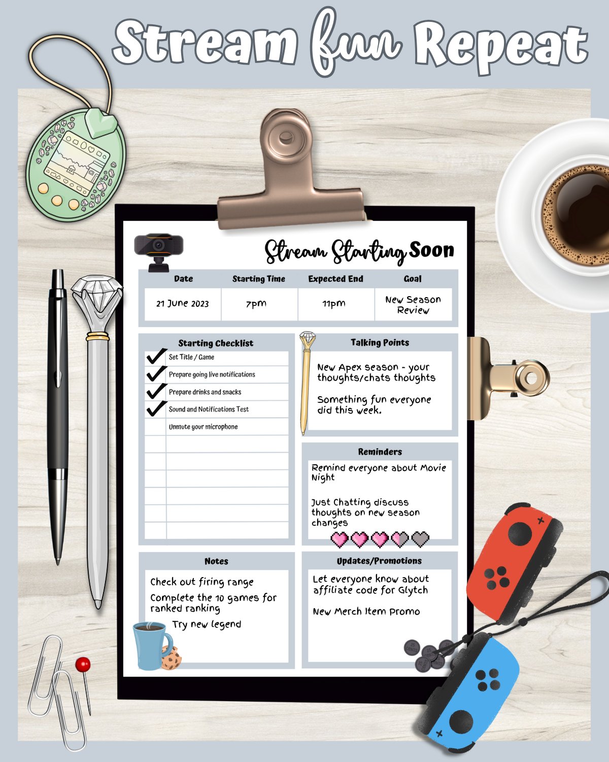 My Daily Stream Planner - Grey Edition | Digital Stream Starting Soon & Review Pages product image (2)