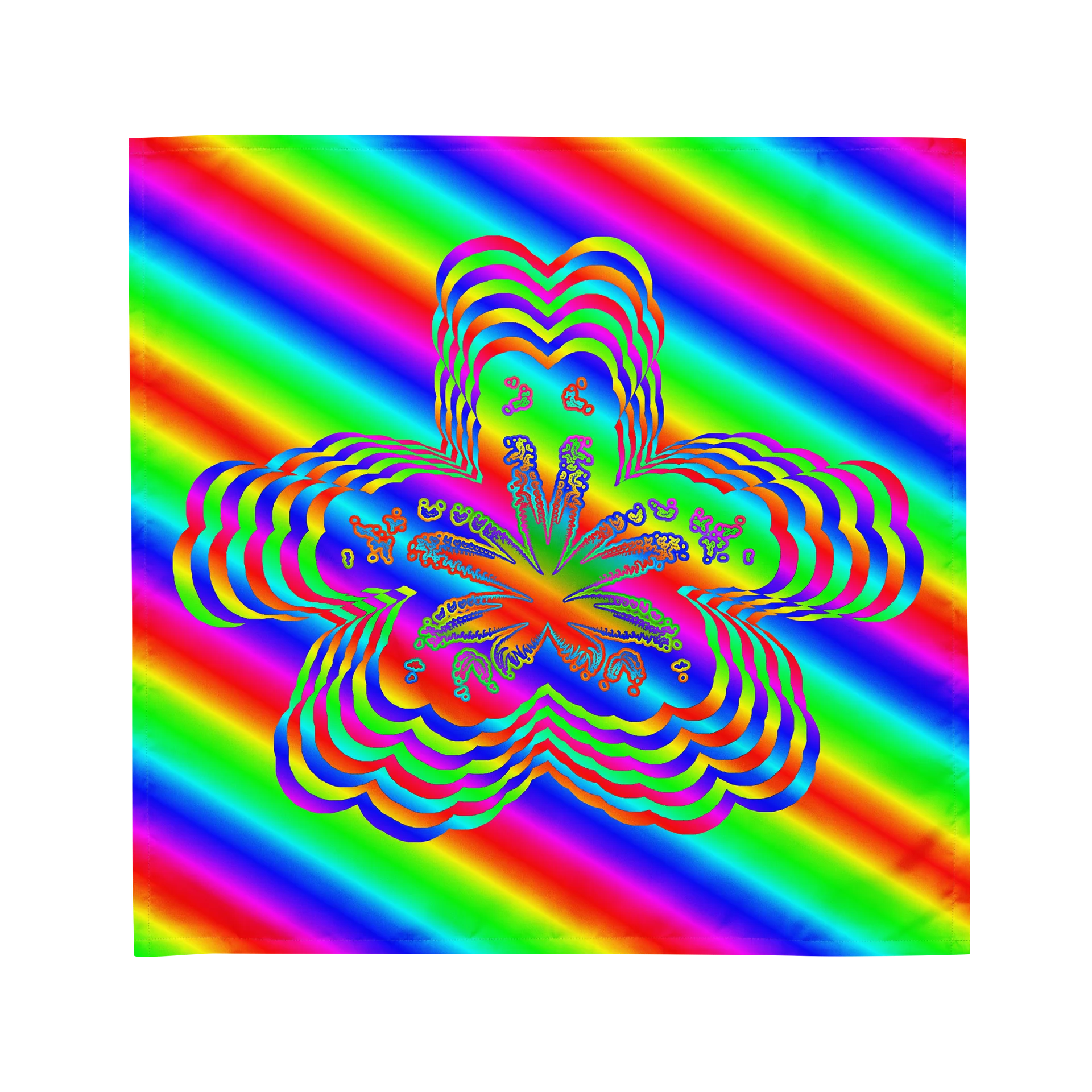 Rainbow Cannabis Queer Pride Bandana, Twisted Summertime LGBTQIA+ Accessory, Neon Trippy 420 Rave Fashion, Strange Stoner Weed Leaf Art product image (1)