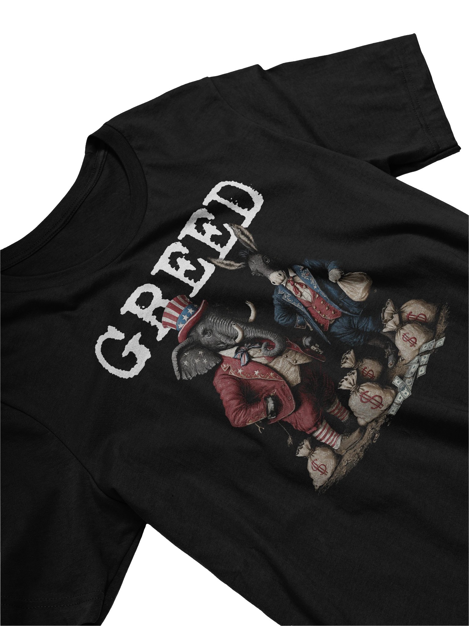 GREED - Political Statement - Republican, Democrat, USA, Politician, Elephant, Donkey, Money grabber IRS Big Government, Activism, Activist T-Shirt product image (3)