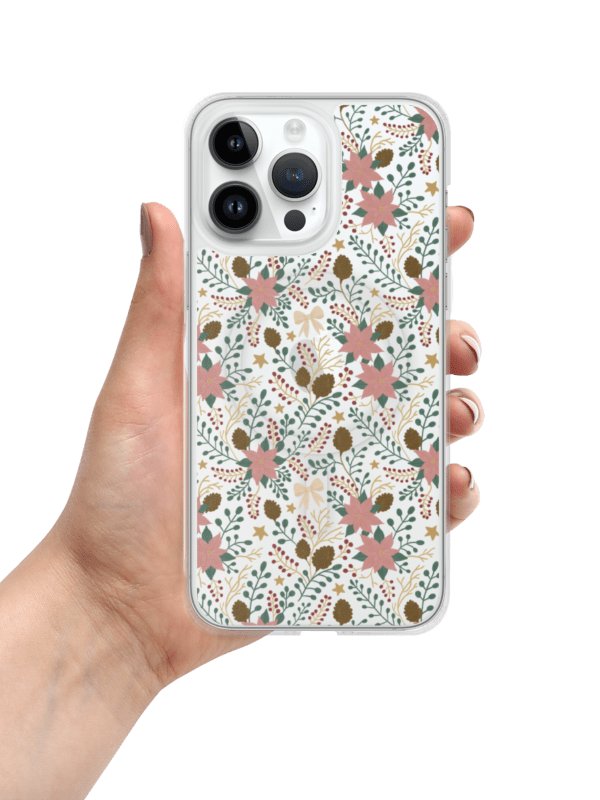 MagSafe® clear case for iPhone enchanted forest blooms. Botanical Christmas design with poinsettias and winter details product image (4)