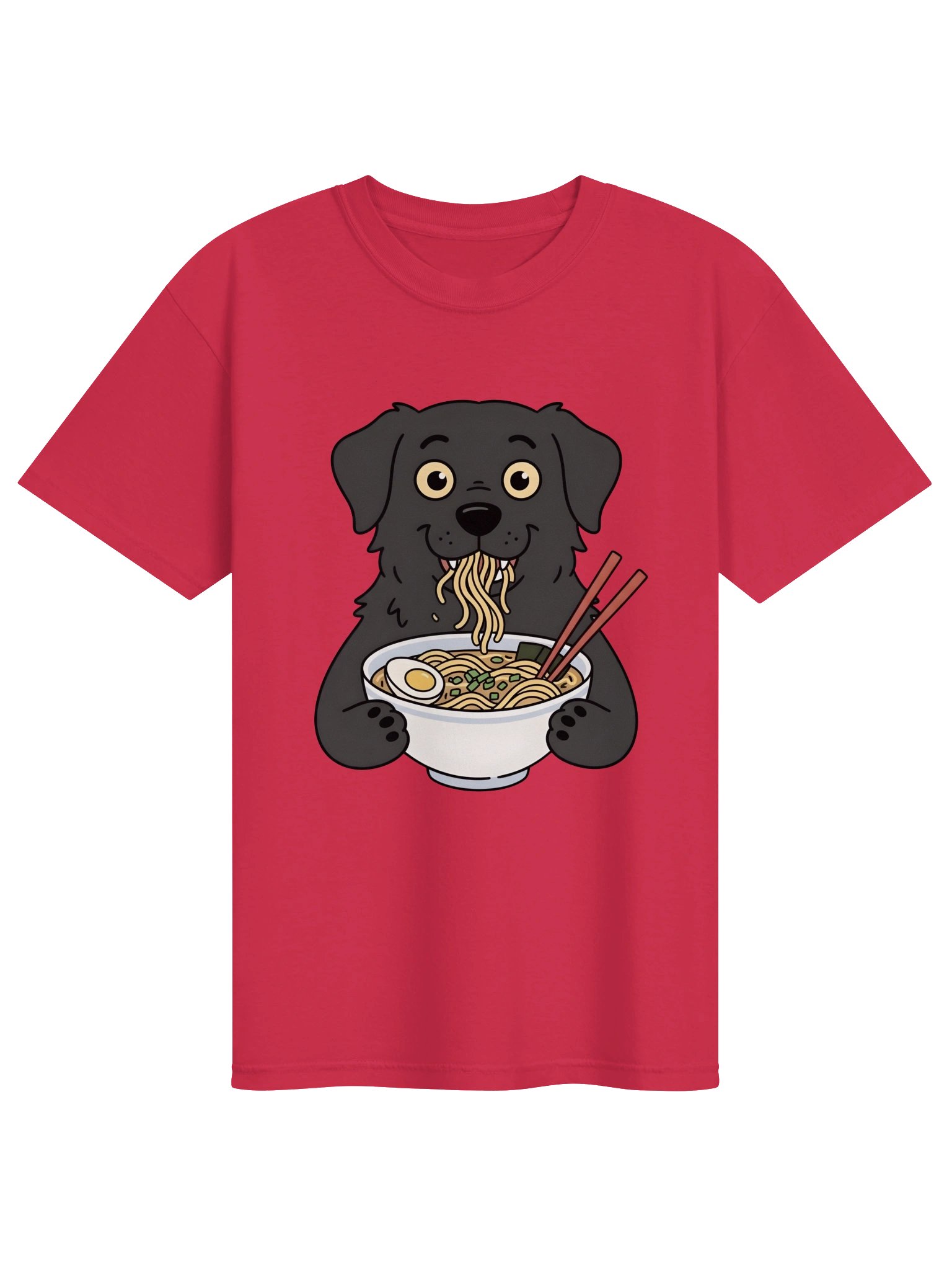 Cute Black Dog Eating Ramen Noodles T-Shirt product image (1)
