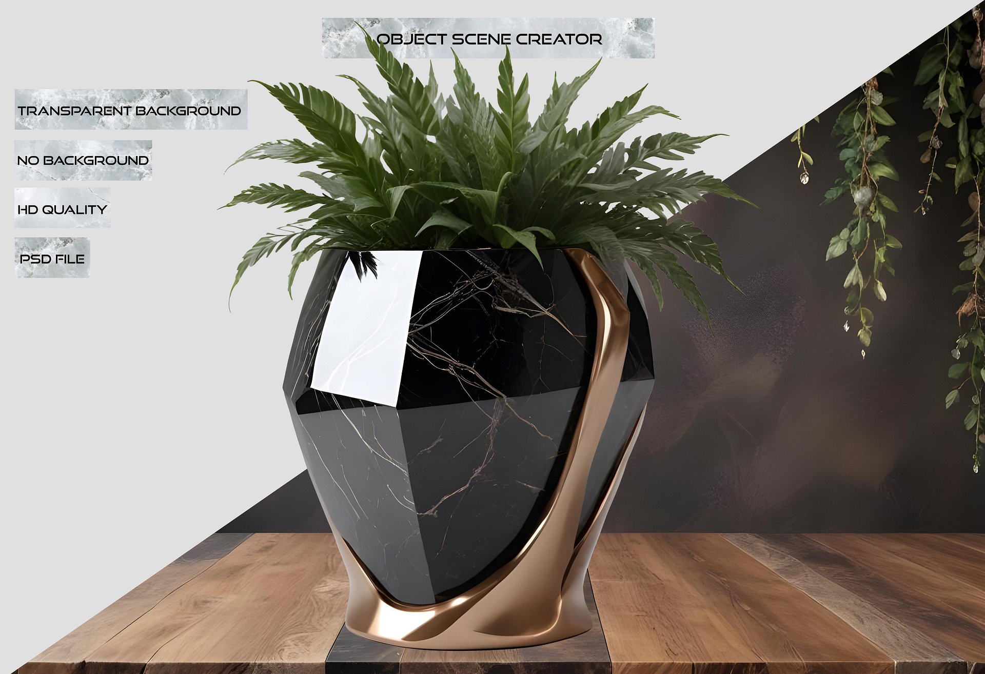 Celestial Aurum – Luxury planter with greenery decor PNG product image (2)