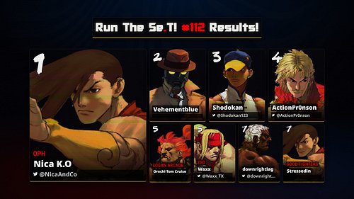 RUN THE SE.T! #112 - 05/27/26

STANDINGS:
1/ OPH | Nica K.O (, Yang)
2/ Vehementblue (US, Q)
3/ Shodokan (US, Yun)
4/ ActionP...