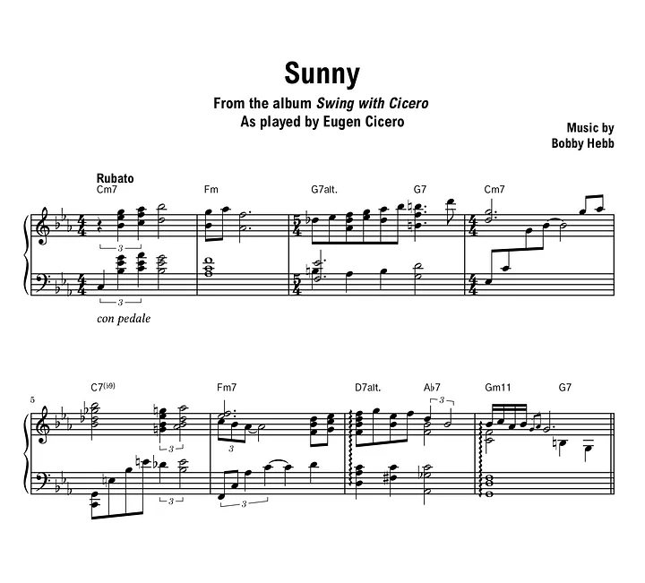 Eugen Cicero - Sunny (Swing with Cicero) - Sheet music (PDF) product image (1)