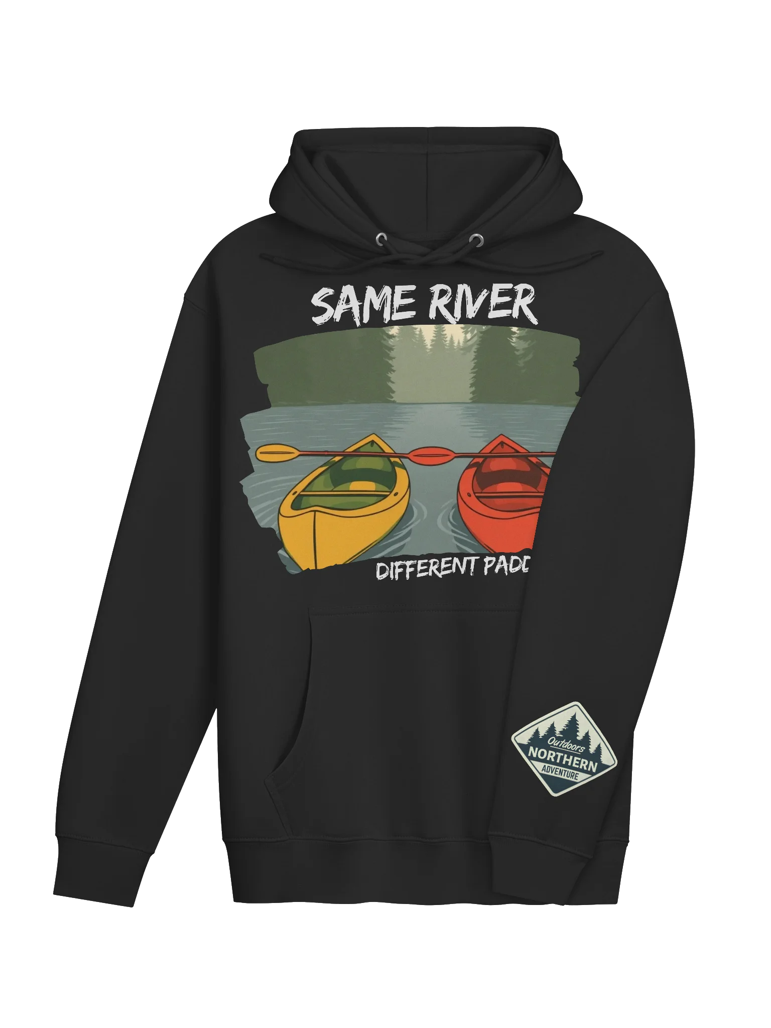 Same River, Different Paddle – Outdoorsy Couples Adventure Sweatshirt product image (18)