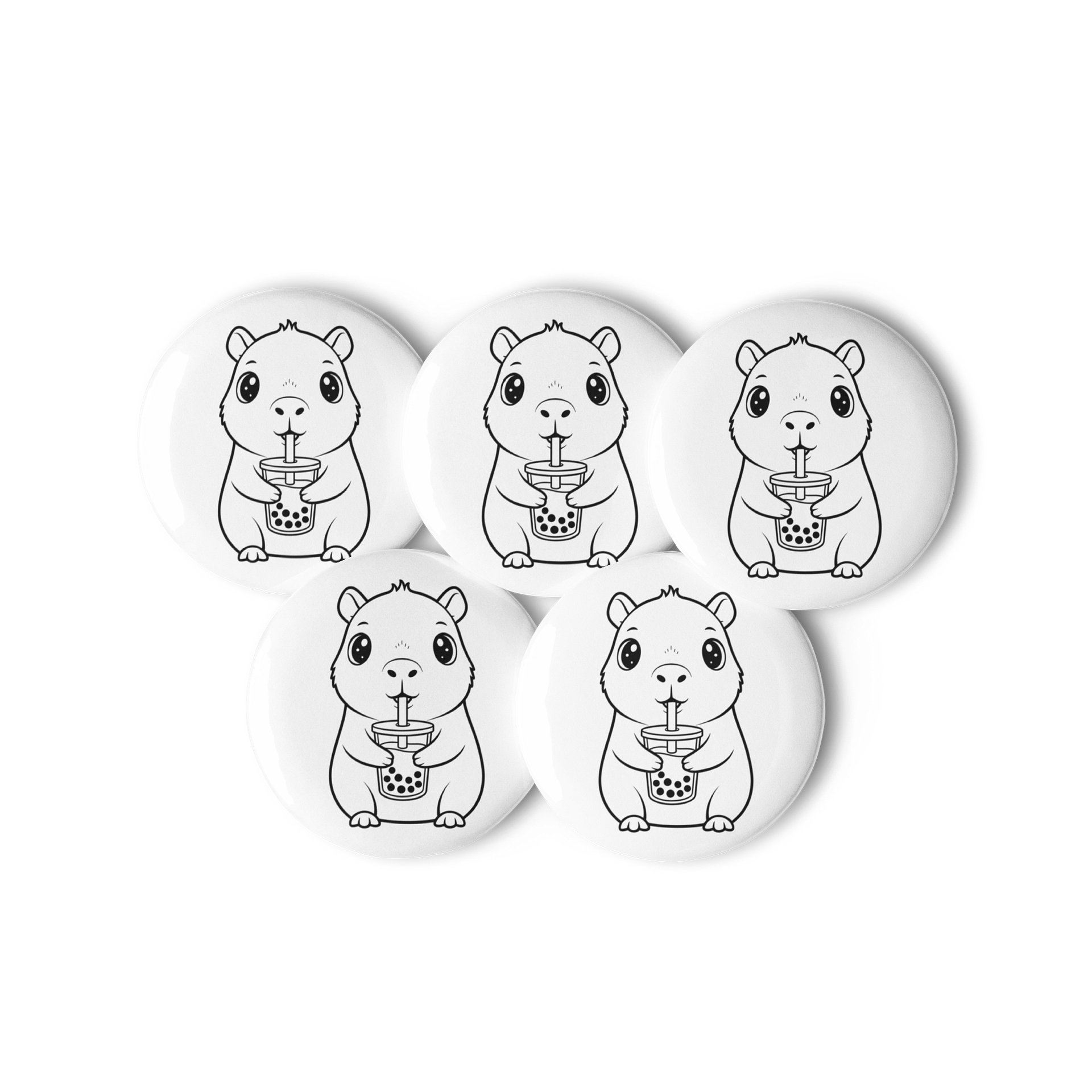 Capybara Pin Buttons Kawaii Animal Design Bubble Tea Pin Set Cute Boba Buttons (Set of 5) Party Favors product image (2)