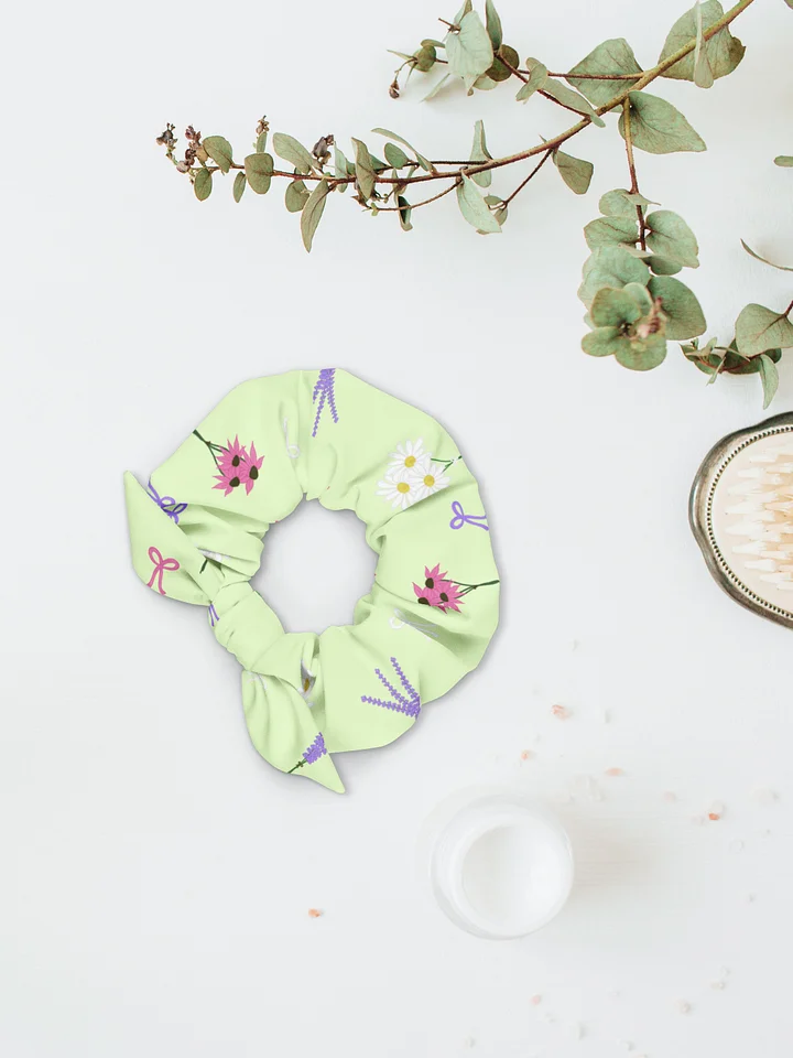 Wildflowers and Bows Pattern- Green Background Scrunchie product image (1)