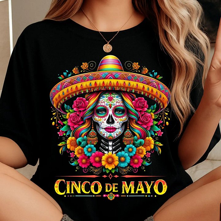 Cinco de Mayo Catrina Shirt - Sugar Skull Woman with Sombrero & Roses Tee product image (1)