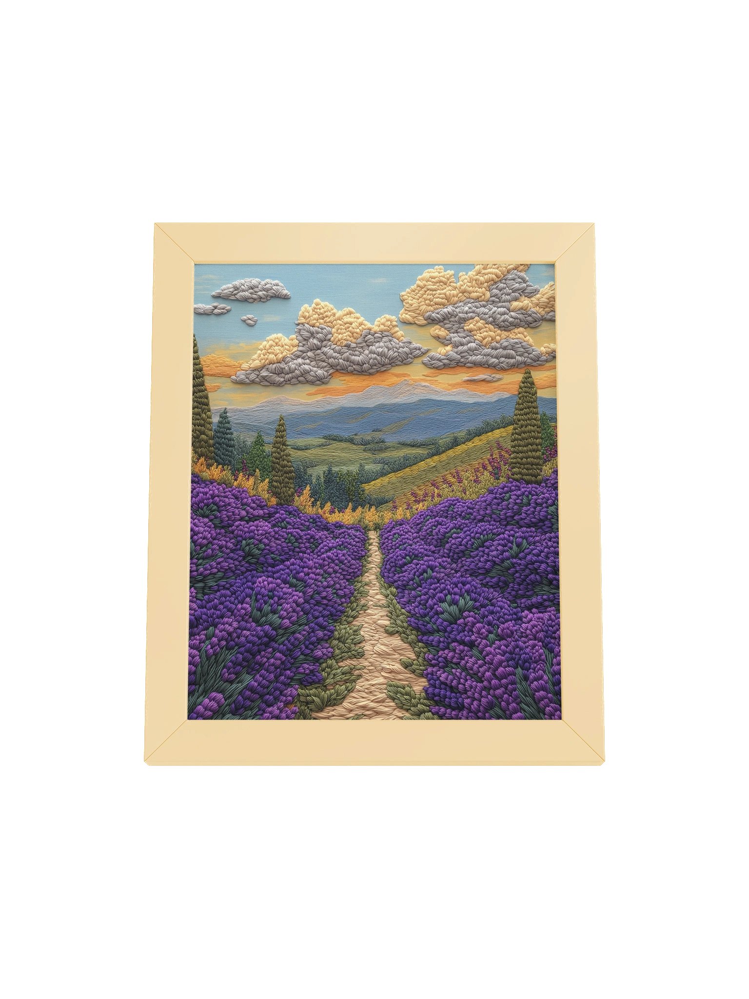 Lost in the Lavender Fields | Embroidery-Style Wall Art — Framed Print product image (17)