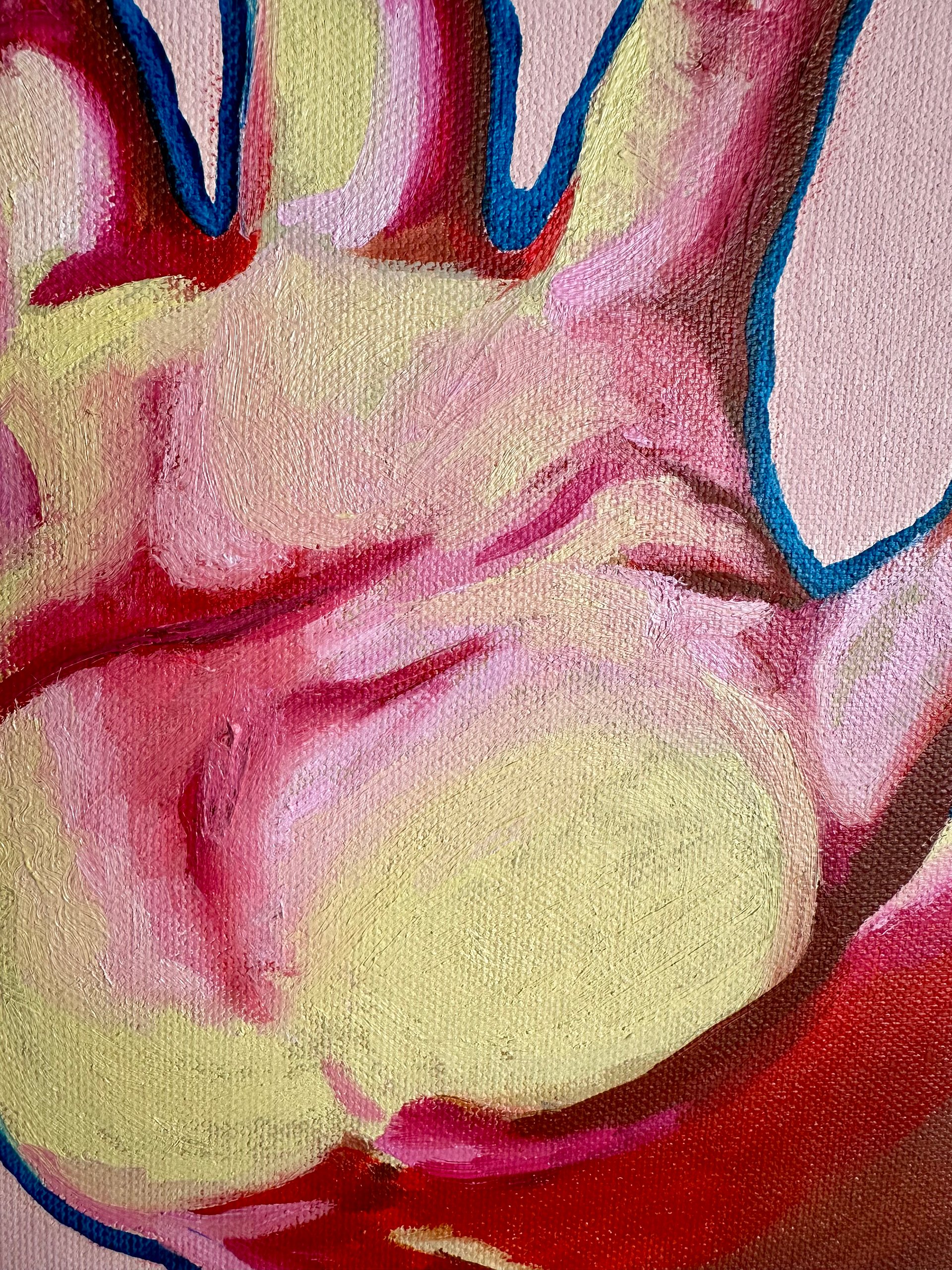 'a complete sentence’ hands on pink original oil on canvas painting product image (2)