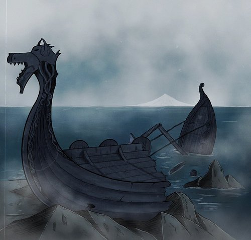 Crashed viking longship