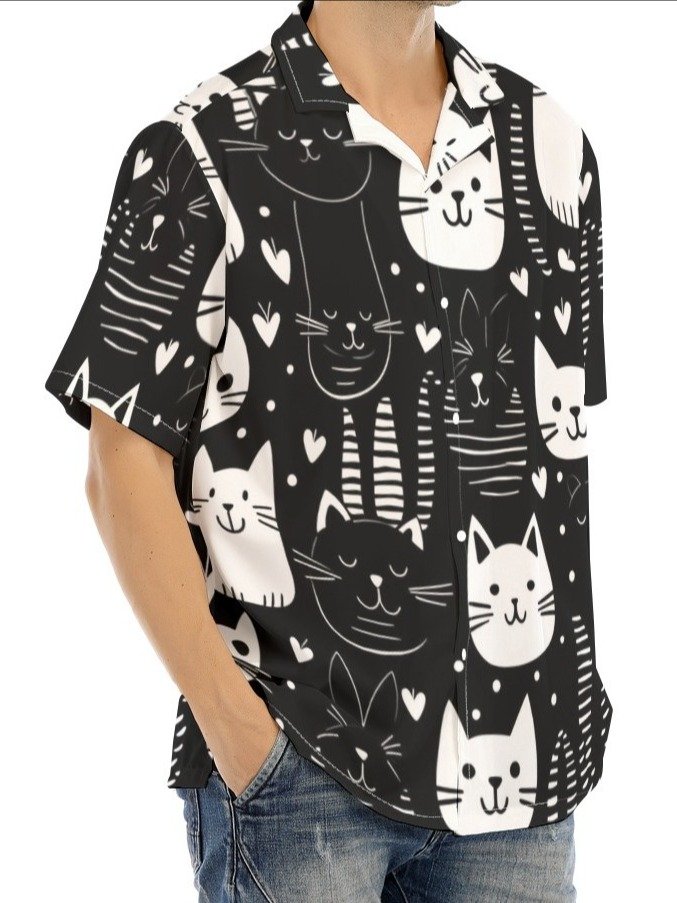 Doodle Cat All-Over Print Cuban Shirt product image (2)