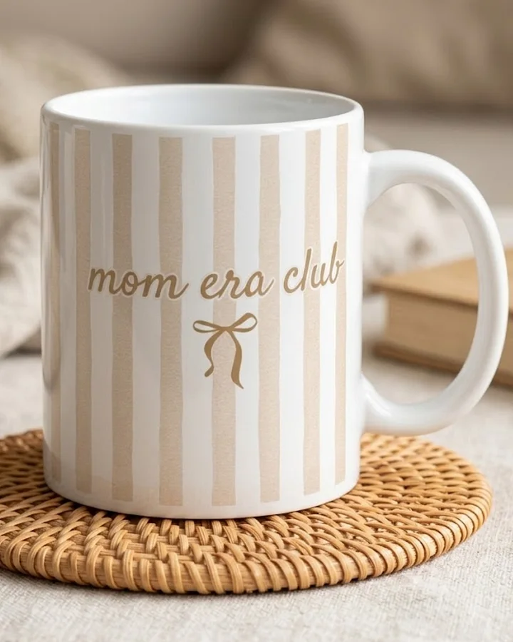 Mom Era Club Coffee Mug | Striped Ceramic Mug – Funny Mom Gift for Millennial Mothers product image (2)