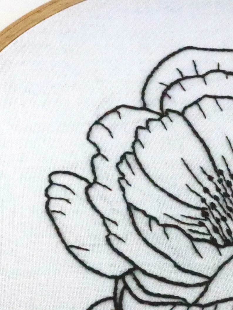 PDF easy floral hand embroidery digital pattern for beginners - simple Peony flower line art product image (3)