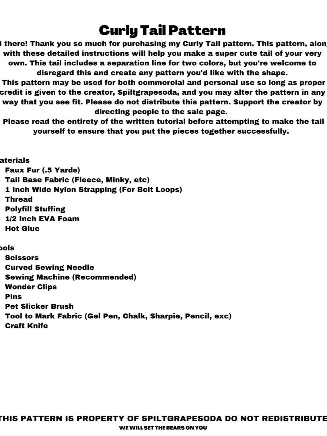 Standard Curly Tail Pattern [PDF DOWNLOAD] product image (2)