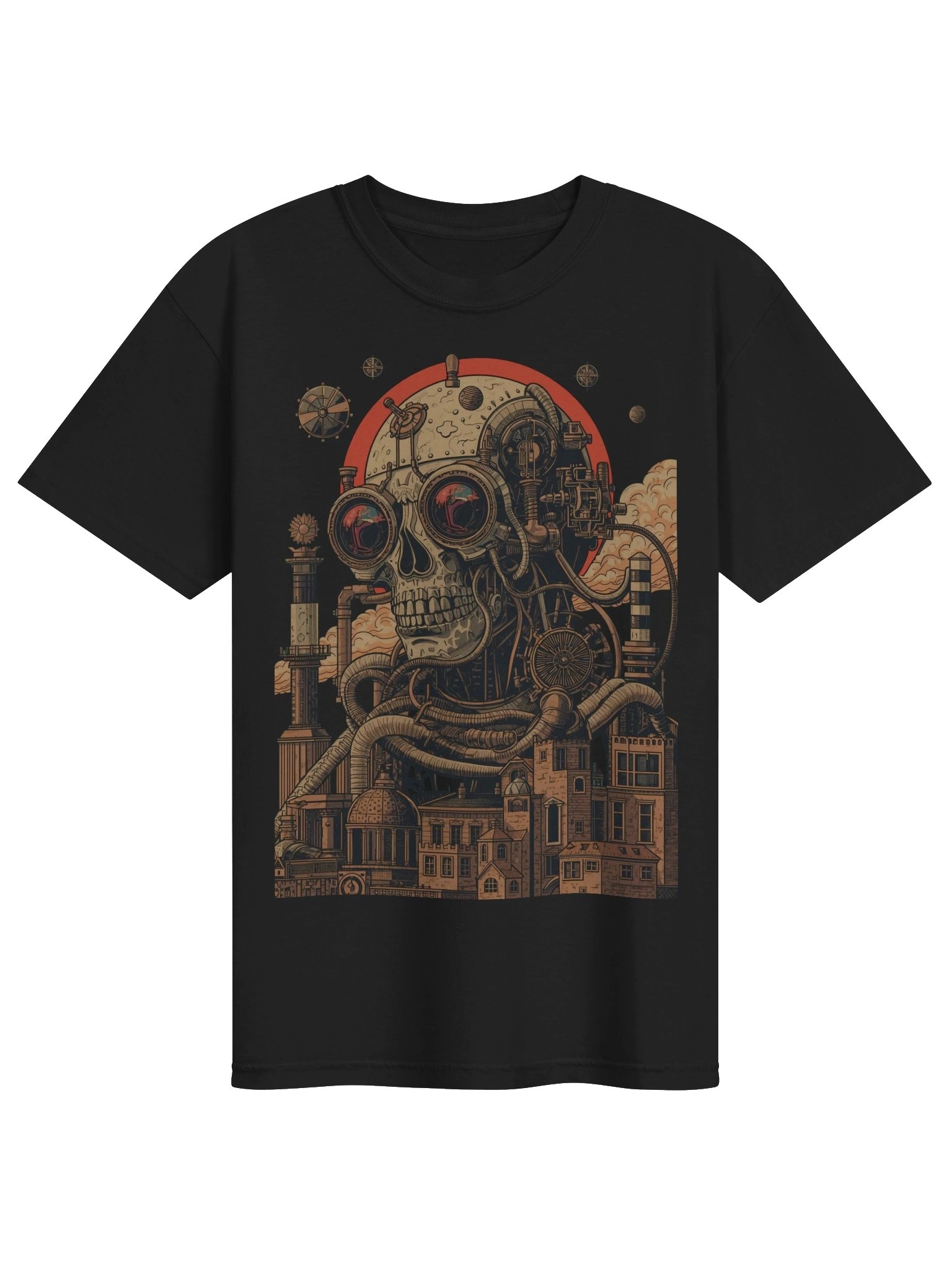 Mechanical Skull Future City Heavyweight T-Shirt product image (1)