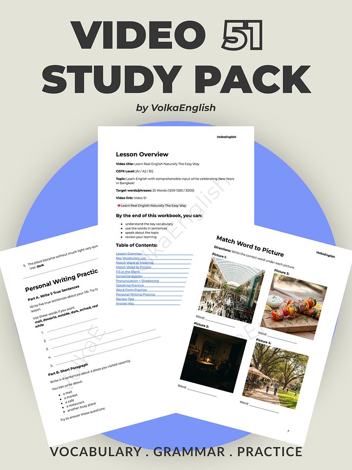 Learn Real English Naturally The Easy Way - Video 51 Study Pack product image (1)